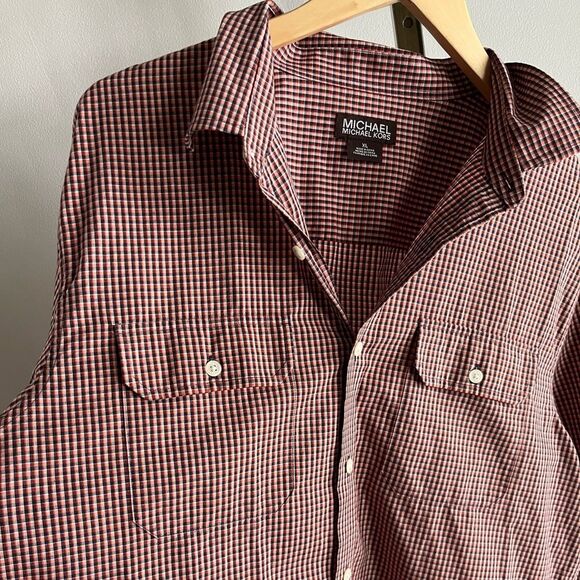 Michael Kors Men’s Red Navy Check Plaid Cotton Button Shirt XL NWT Classic - Picture 4 of 7